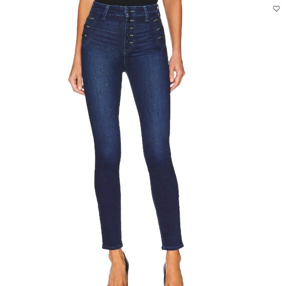 PAIGE Emmie Ankle High Rise Button Up Skinny Jeans in Model size 23